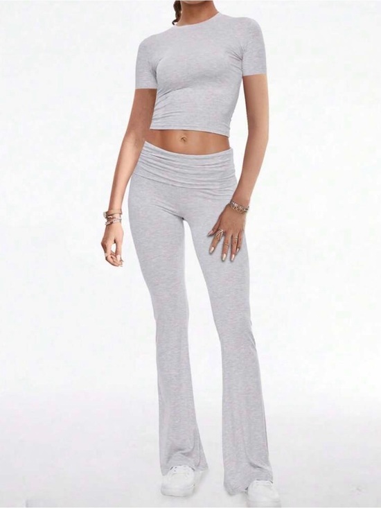 SHEIN Other - SHEIN Gray Fold-Over Waist Bootcut Pants